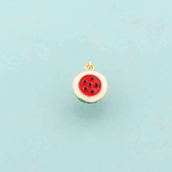 Gold Watermelon Charms,Fruit Jewelry,Enamel Watermelon Pendant for DIY Jewelry Making,18K Gold