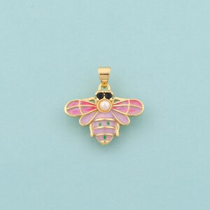 Gold Bee Charms,Insect Jewelry,Enamel Bee Pendant for DIY Jewelry Making,18K Gold