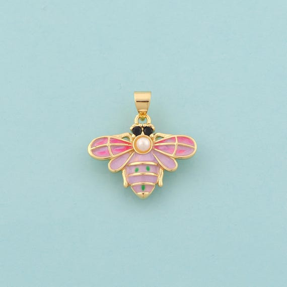 Gold Bee Charms,Insect Jewelry,Enamel Bee Pendant for DIY Jewelry Making,18K Gold