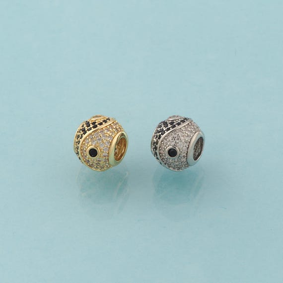 CZ Bagua Spacer Beads,Large Hole Beads,Round Beads for DIY Jewelry Making,18K Gold & Rhodium