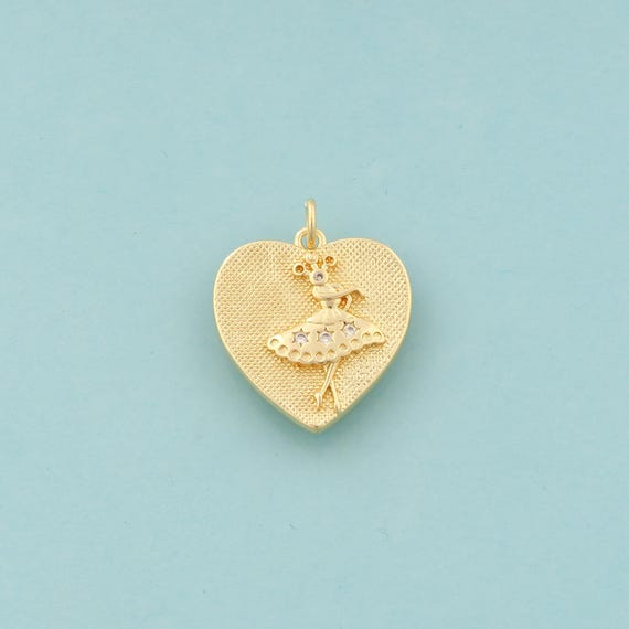 Gold CZ Heart Charms,Love Jewelry,Dancer Pendant for DIY Jewelry Making,18K Gold