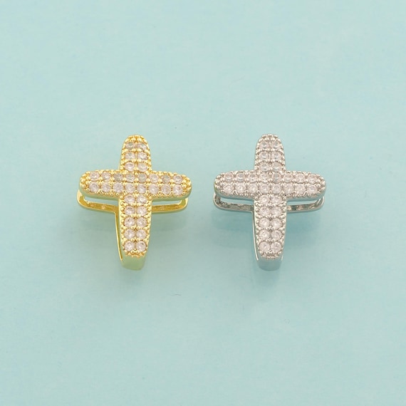 CZ Cross Spacer Beads,Religious Beads,Christian Beads for DIY Jewelry Making,18K Gold & Rhodium