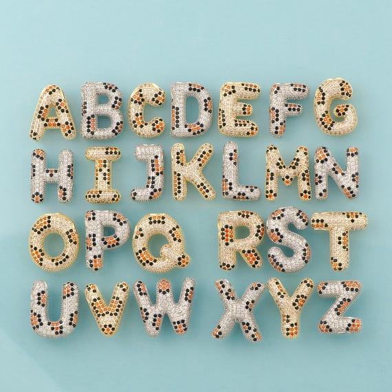 Gold CZ Letter Charms,Initial Jewelry,Leopard Pendant for DIY Jewelry Making,18K Gold & Rhodium
