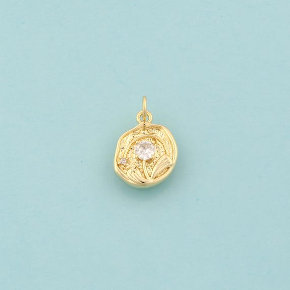 Gold CZ Flower Charms,Round Jewelry,Flower Pendant for DIY Jewelry Making,18K Gold