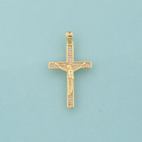 Gold CZ Cross Charms,Victim Jewelry,Christian Pendant for DIY Jewelry Making,18K Gold