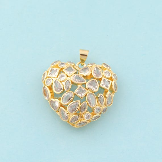 Gold CZ Heart Charms,Oval Jewelry,Water Drop Pendant for DIY Jewelry Making,18K Gold