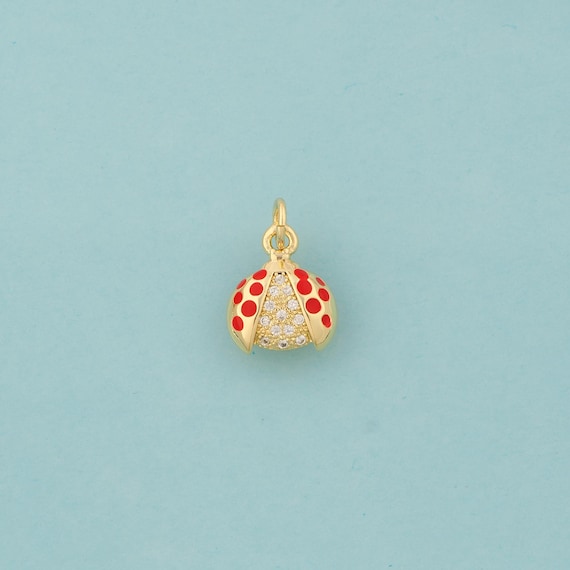 Gold CZ Ladybug Charms,Insect Jewelry,Ladybug Pendant for DIY Jewelry Making,18K Gold