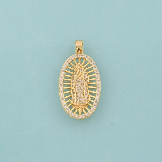 Gold CZ Virgin Mary Charms,Religious Jewelry,Catholic Pendant for DIY Jewelry Making,18K Gold