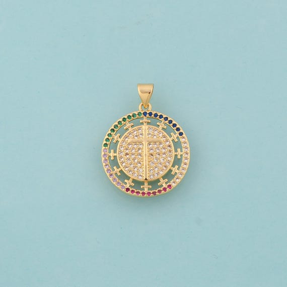 Gold CZ Cross Charms,Religious Jewelry,Christian Pendant for DIY Jewelry Making,18K Gold