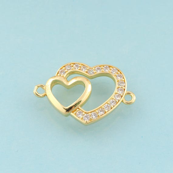 Gold CZ Heart Connector,Heart Jewelry Connector,Heart Connector for DIY Jewelry Making,18K Gold