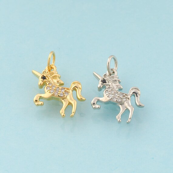 Gold CZ Pegasus Charms,Pegasus Jewelry,Pegasus Pendant for DIY Jewelry Making,18K Gold & Rhodium