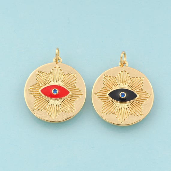 Gold CZ Evil Eye Charms,Devil Eye Jewelry,Enamel Round Pendant for DIY Jewelry Making,18K Gold