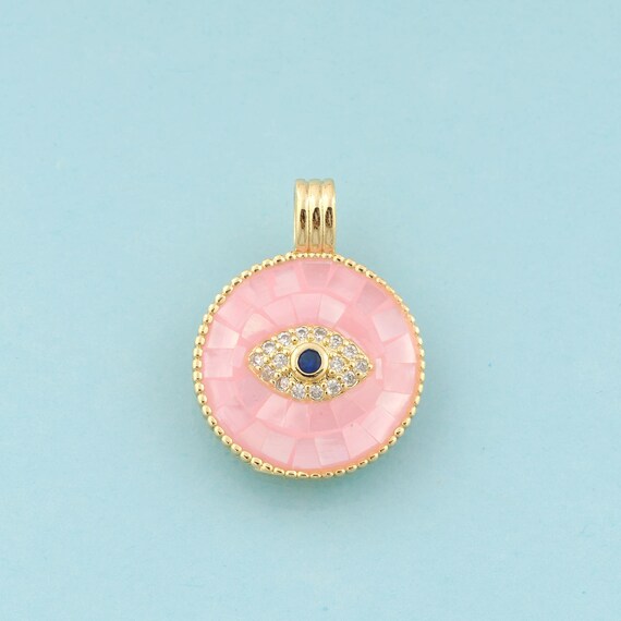 Gold CZ Evil Eye Charms,Devil Eye Jewelry,Round Pendant for DIY Jewelry Making,18K Gold