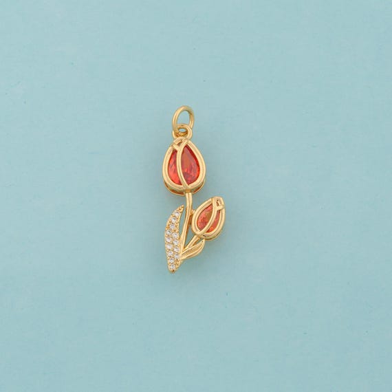 Gold CZ Rose Charms,Flower Jewelry,Red Rose Pendant for DIY Jewelry Making,18K Gold