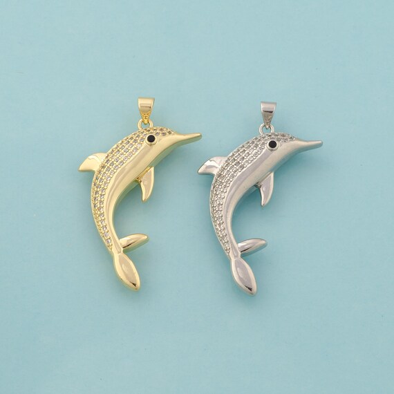 Gold CZ Dolphin Charms,Marine Life Jewelry,Dolphin Pendant for DIY Jewelry Making,18K Gold