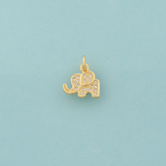 Gold CZ Elephant Charms,Animal Jewelry,Elephant Pendant for DIY Jewelry Making,18K Gold