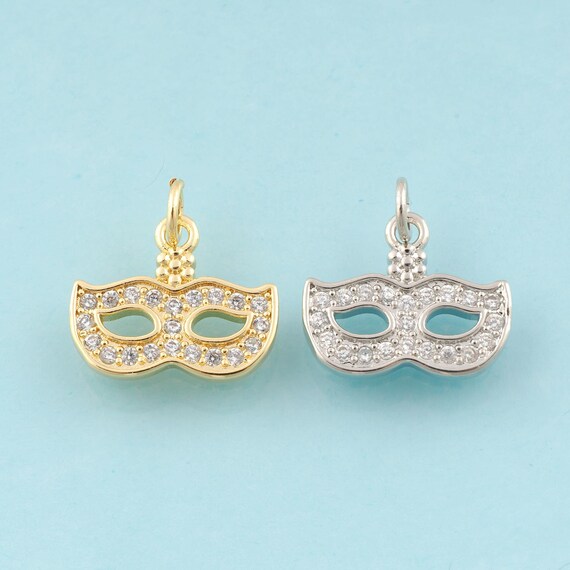Gold Mask Charms,Flower Jewelry,Mask Pendant for DIY Jewelry Making,18K Gold & Rhodium