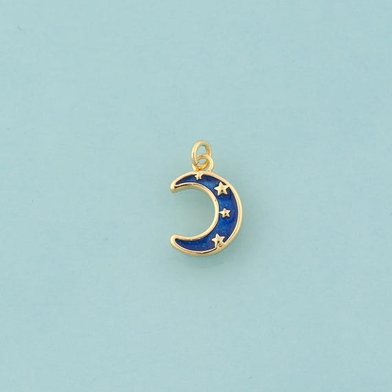 Gold Enamel Crescent Moon Charms,Celestial Jewelry,Star Pendant for DIY Jewelry Making,18K Gold
