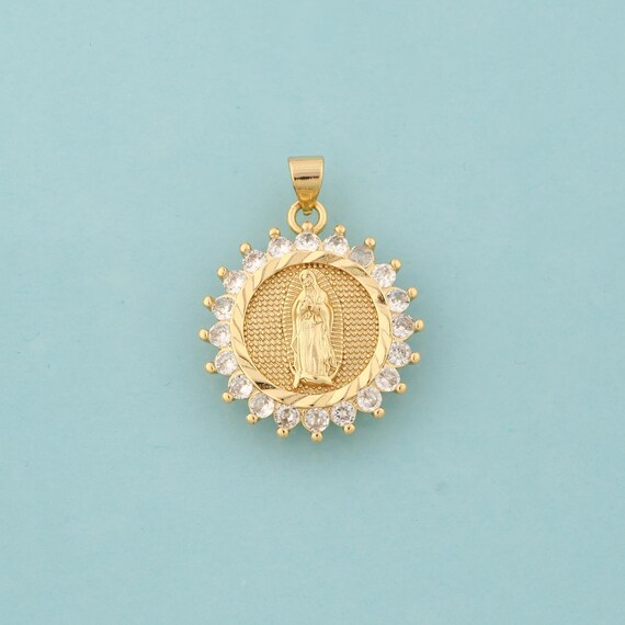 Gold CZ Virgin Mary Charms,Religious Jewelry,Catholic Pendant for DIY Jewelry Making,18K Gold
