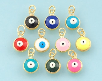 Gold Enamel Evil Eye Charms,Round Jewelry,Devil Eye Pendant for DIY Jewelry Making,18K Gold
