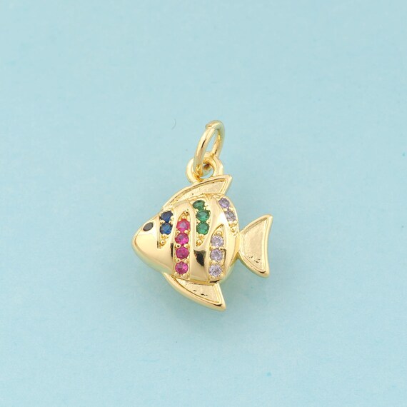 Gold CZ Tropical Fish Charms,Marine Life Jewelry,Fish Pendant for DIY Jewelry Making,18K Gold