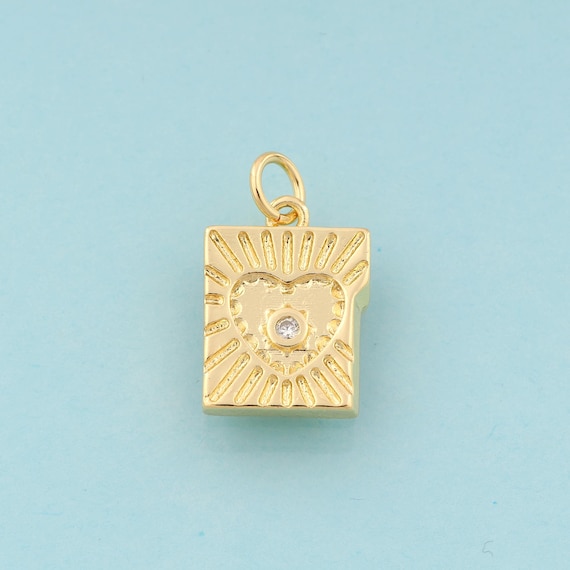 Gold CZ Heart Charms,Square Jewelry,Heart Pendant for DIY Jewelry Making,18K Gold