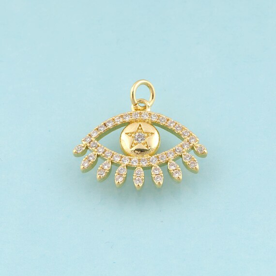 Gold CZ Evil Eye Charms,Devil Eye Jewelry,Star Pendant for DIY Jewelry Making,18K Gold