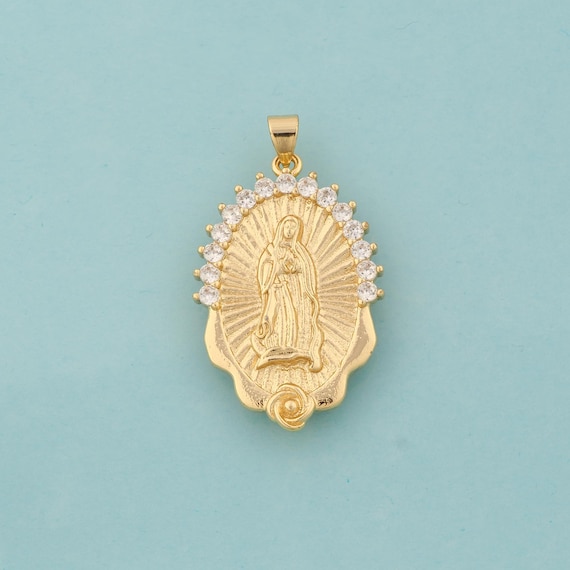 Gold CZ Virgin Mary Charms,Religious Jewelry,Catholic Pendant for DIY Jewelry Making,18K Gold