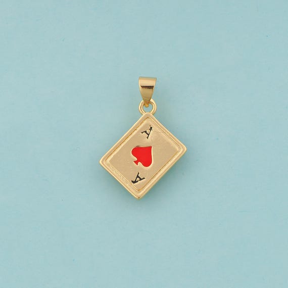 Gold Enamel Poker Charms,Heart Ace Jewelry,Poker Pendant for DIY Jewelry Making,18K Gold