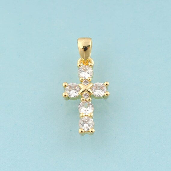 Gold CZ Cross Charms,Religious Jewelry,Christian Pendant for DIY Jewelry Making,18K Gold