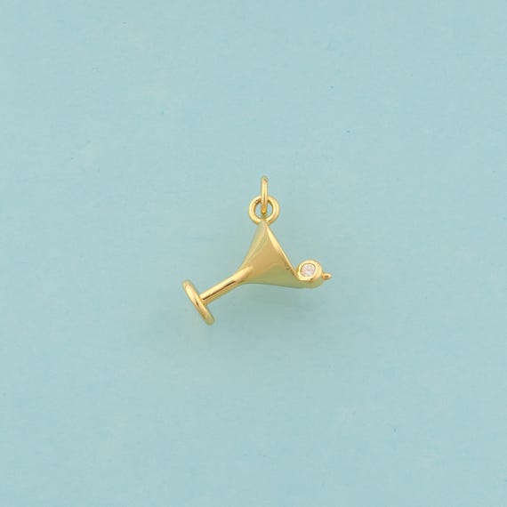 Gold CZ Goblet Charms,Wine Glass Jewelry,Goblet Pendant for DIY Jewelry Making,18K Gold