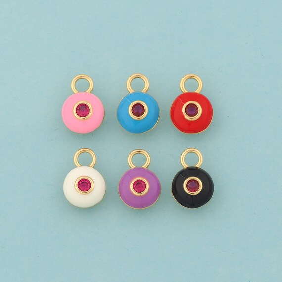 Gold CZ Round Charms,Round Jewelry,Enamel Round Pendant for DIY Jewelry Making,18K Gold