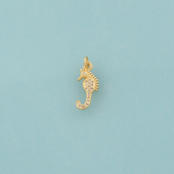Gold CZ Seahorse Charms,Marine Life Jewelry,Seahorse Pendant for DIY Jewelry Making,18K Gold