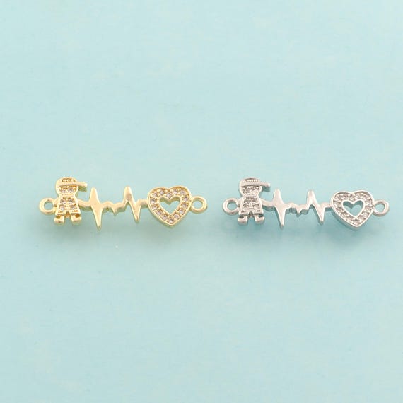 Gold Boy Connector,Heartbeat Jewelry Connector,Heart Connector for DIY Jewelry Making,18K Gold