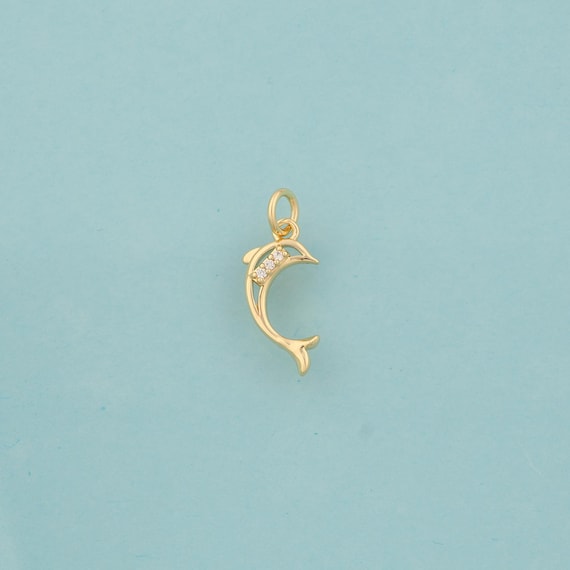 Gold CZ Dolphin Charms,Marine Life Jewelry,Dolphin Pendant for DIY Jewelry Making,18K Gold