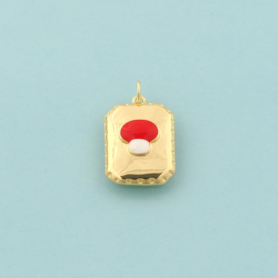 Gold Mushroom Charms,Square Jewelry,Enamel Mushroom Pendant for DIY Jewelry Making,18K Gold