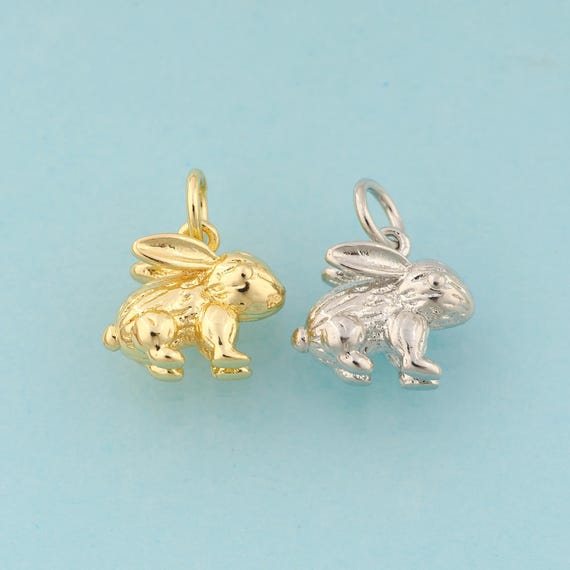 Gold Rabbit Charms,Animal Jewelry,Rabbit Pendant for DIY Jewelry Making,18K Gold & Rhodium