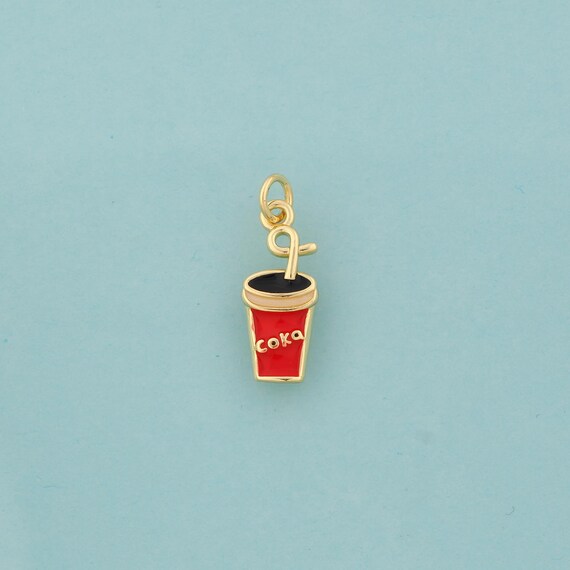 Gold Enamel Coke Cup Charms,Beverage Jewelry,Coke Cup Pendant for DIY Jewelry Making,18K Gold