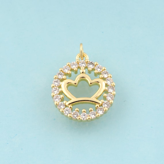 Gold CZ Flower Charms,Round Jewelry,Flower Pendant for DIY Jewelry Making,18K Gold