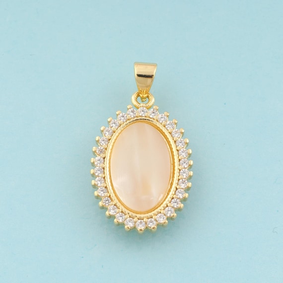 Gold CZ Oval Charms,Oval Jewelry,Oval Pendant for DIY Jewelry Making,18K Gold