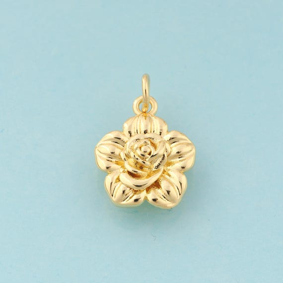 Gold Flower Charms,Plant Jewelry,Flower Pendant for DIY Jewelry Making,18K Gold