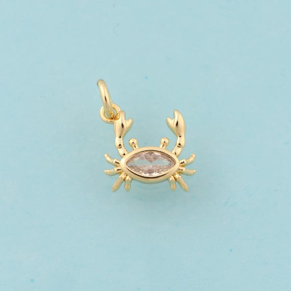 Gold CZ Crab Charms,Crab Jewelry,Crab Pendant for DIY Jewelry Making,18K Gold