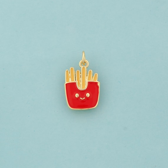 Gold Enamel French Fries Charms,Gourmet Jewelry,French Fries Pendant for DIY Jewelry Making,18K Gold