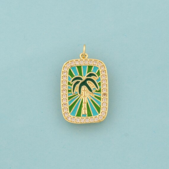 Gold Enamel Coconut Tree Charms,Coconut Tree Jewelry,CZ Coconut Tree Pendant for DIY Jewelry Making,18K Gold