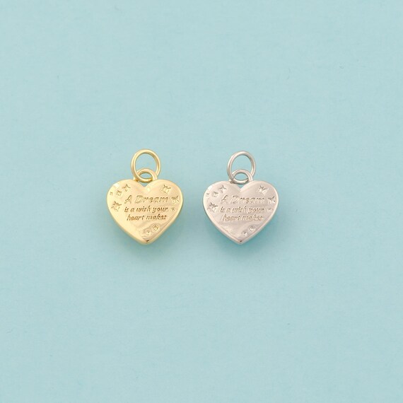 Gold Heart Charms,Love Jewelry,Letter Pendant for DIY Jewelry Making,18K Gold