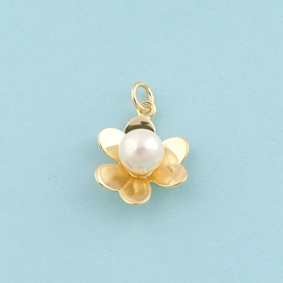 Gold Flower Charms,Pearl Jewelry,Flower Pendant for DIY Jewelry Making,18K Gold