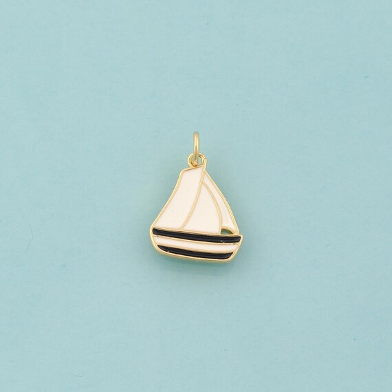 Gold Ship Charms,Ship Jewelry,Enamel Ship Pendant for DIY Jewelry Making,18K Gold