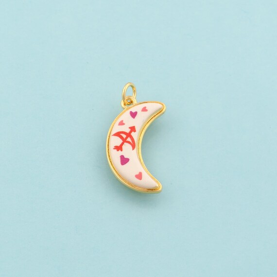 Gold Enamel Moon Charms,Heart Jewelry,Bow and Arrow Pendant for DIY Jewelry Making,18K Gold