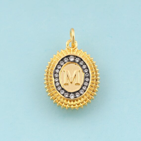 Gold CZ Oval Charms,M Jewelry,Oval Pendant for DIY Jewelry Making,18K Gold
