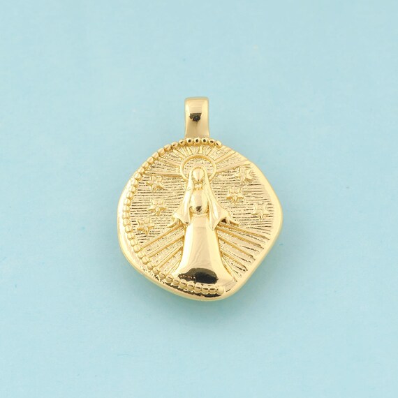 Gold Virgin Mary Charms,Religious Jewelry,Star Pendant for DIY Jewelry Making,18K Gold